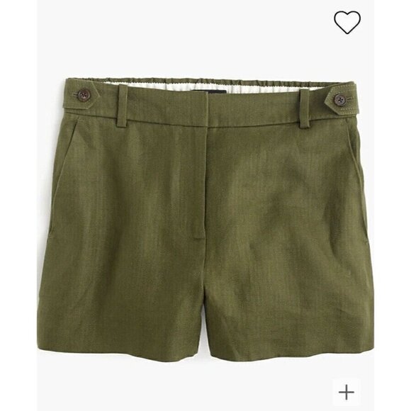 J. CREW 100% Linen Breathable Lightweight Shorts Pockets Olive Green size 12 - Picture 2 of 7